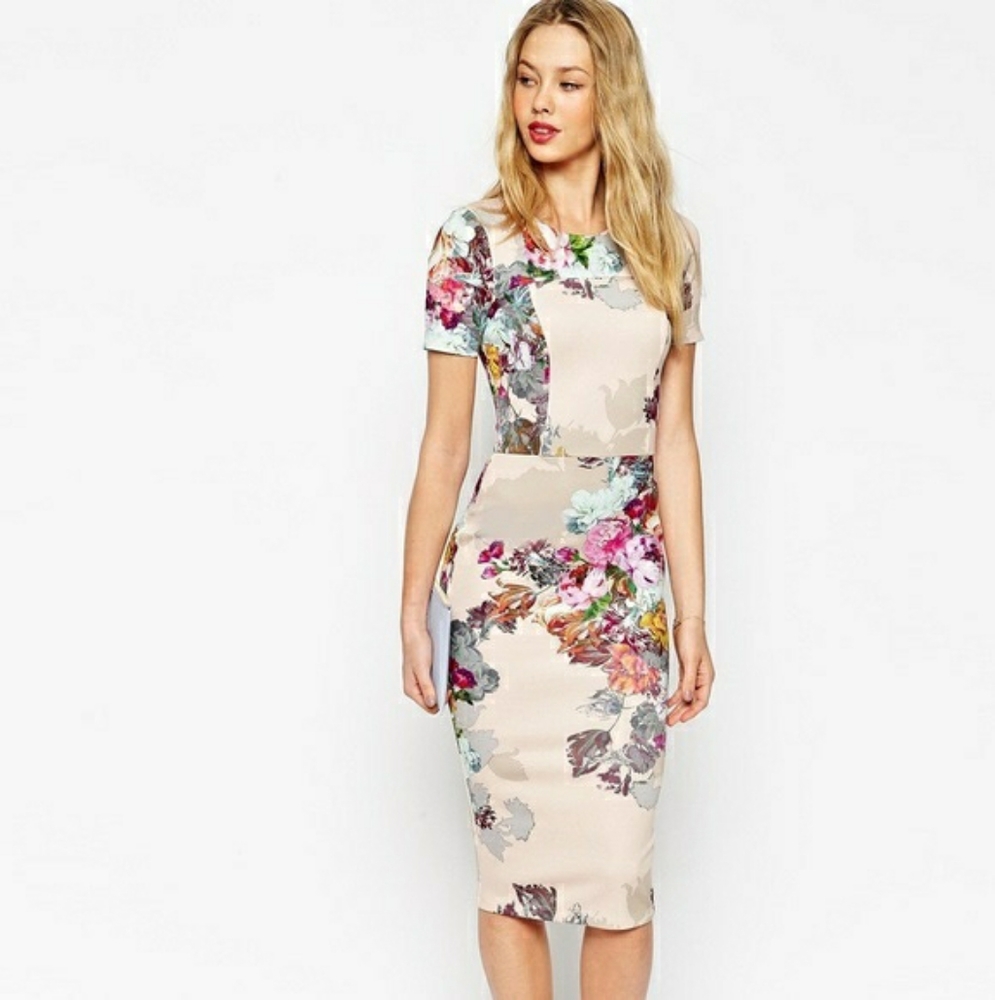 ASOS Floral Nude Pencil Wiggle dress